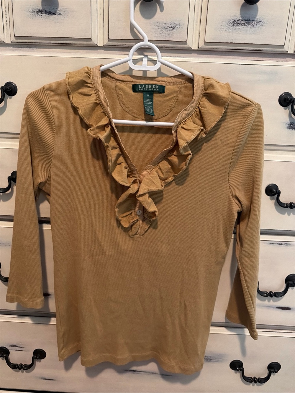 Lauren By Ralph Lauren Dainty Ruffle Neck Bohemian Top Medium